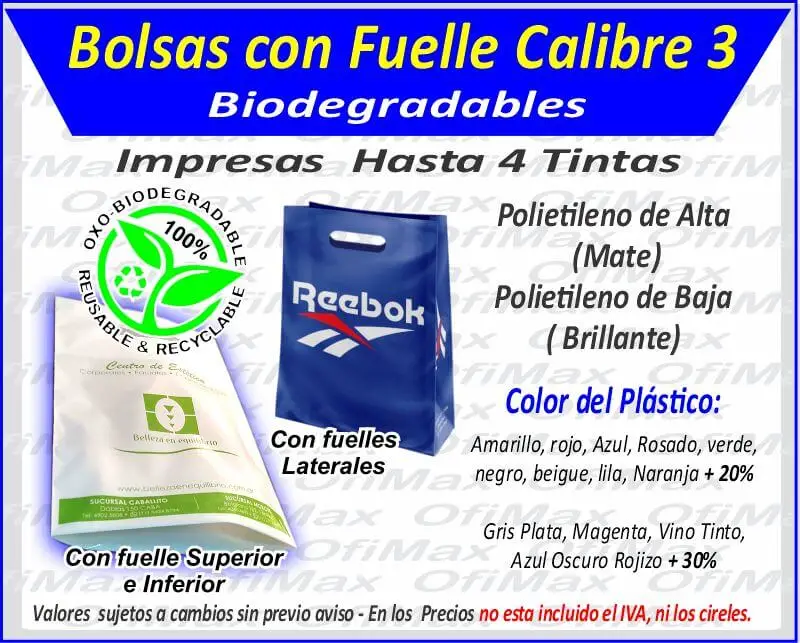 bolsas plasticas con fuelle  biodegradables calibre 2